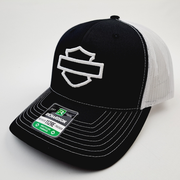 Harley Bar & Shield Richardson Snapback Baseball Cap Hat Black Embroidered - Picture 2 of 4